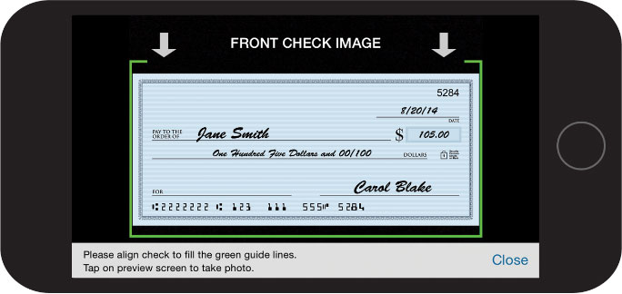 Example of mobile check deposit